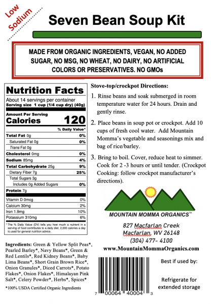 7 Bean Soup (Low Sodium) Back Label