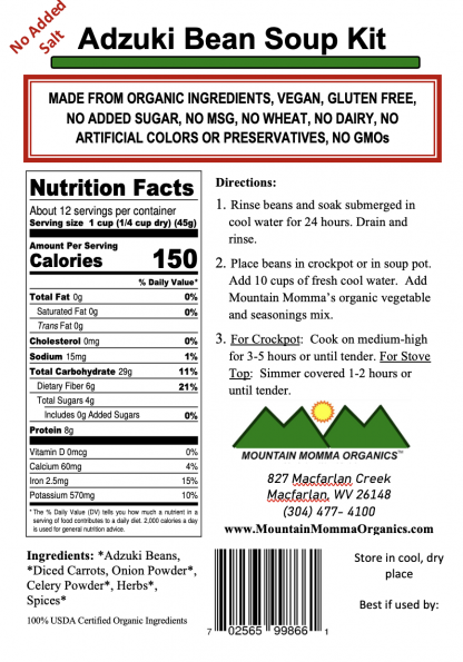 Adzuki Bean (No Added Salt) Back Label