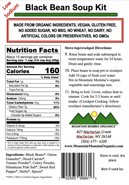 Black Bean (Low Sodium) Back Label