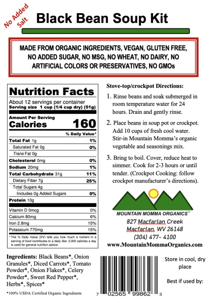 Black Bean (No Added Salt) Back Label