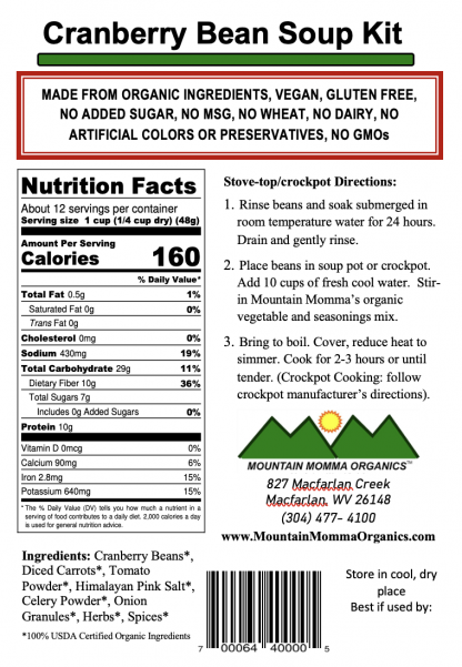 Cranberry Bean (Regular) - Back Label