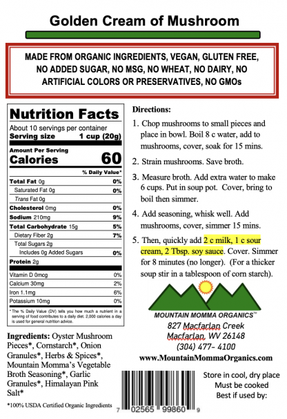Cream of Mushroom - Back Label