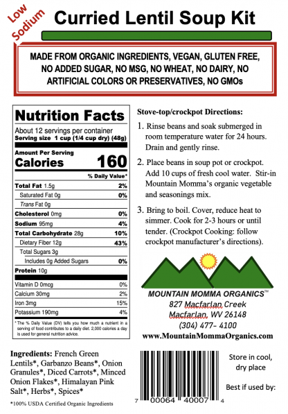 Curried Lentil (Low Sodium) Back Label