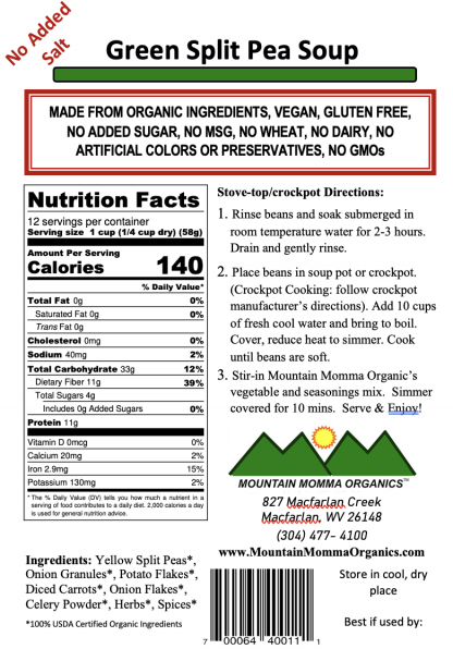 Green Split Pea (No Added Salt) - Back Label