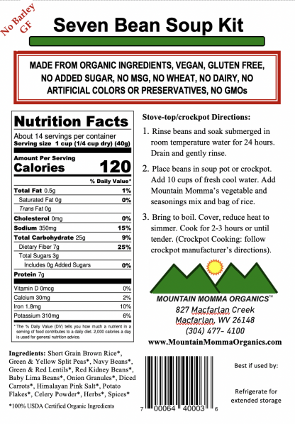 Seven Bean (GF - No Barley) Back Label