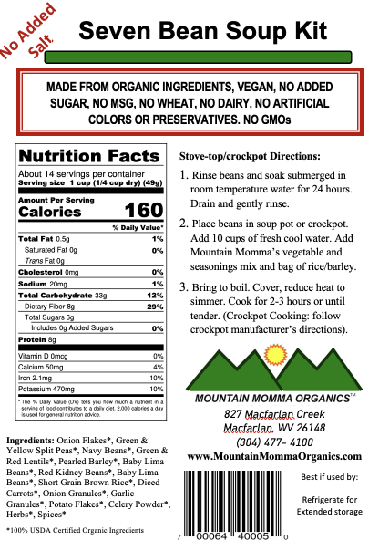 Seven Bean (No Added Salt) - Back Label