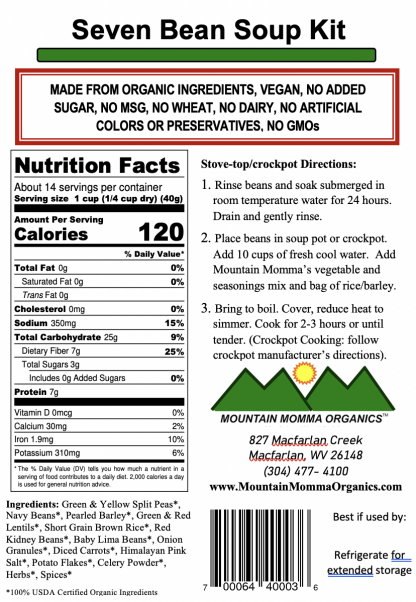 Seven Bean (Regular) Back Label