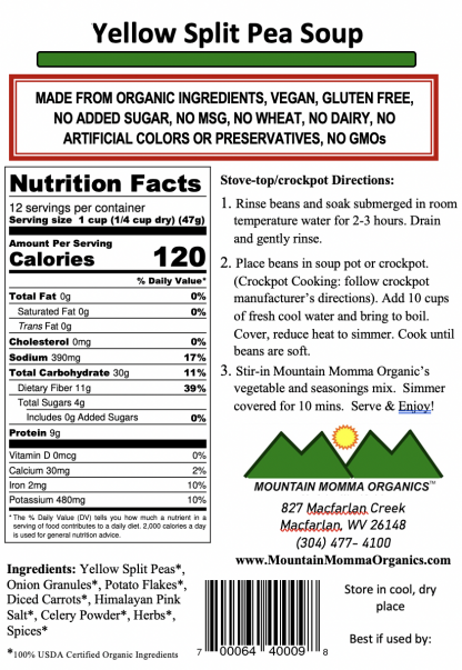 Yellow Split Pea (regular) -Back Label