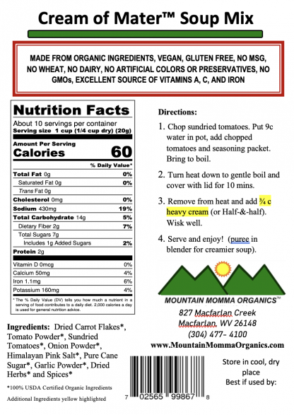 Cream of Tomato - Back Label